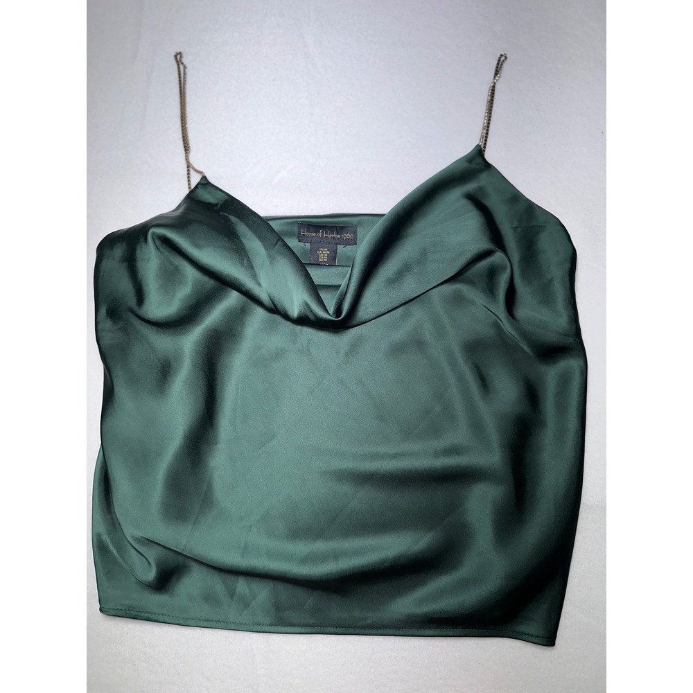 House of Harlow 1960 Emerald Green Satin Cowl Neck Cami Rhinestone Straps M